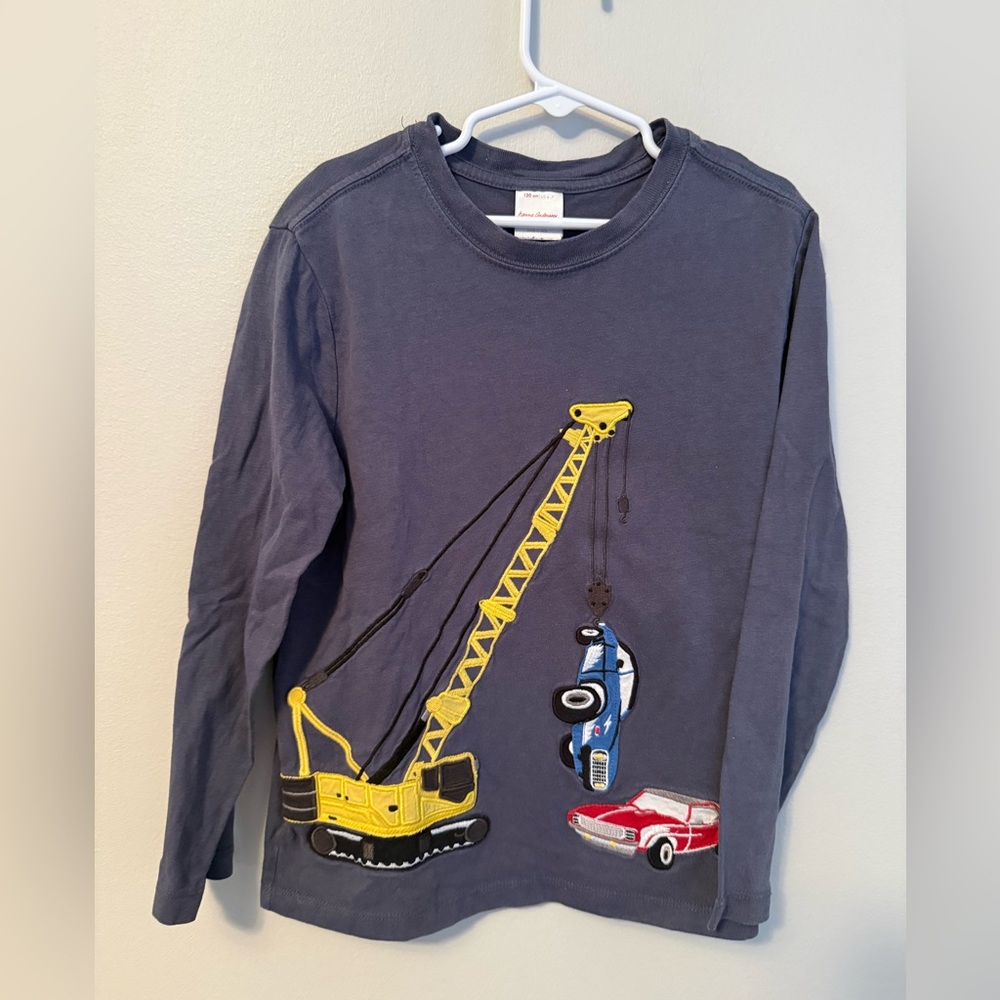 Hanna Andersson Gray Long Sleeve Shirt with Construction Theme